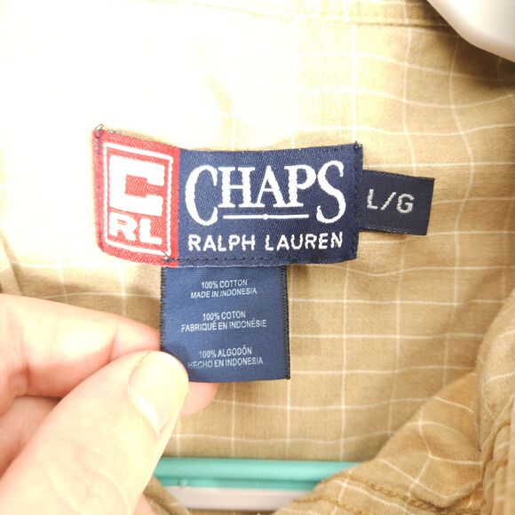 VTG Chaps Ralph Lauren Mens Large Brown Plaid Long Sleeve Button Down Up Shirt - Picture 3 of 6